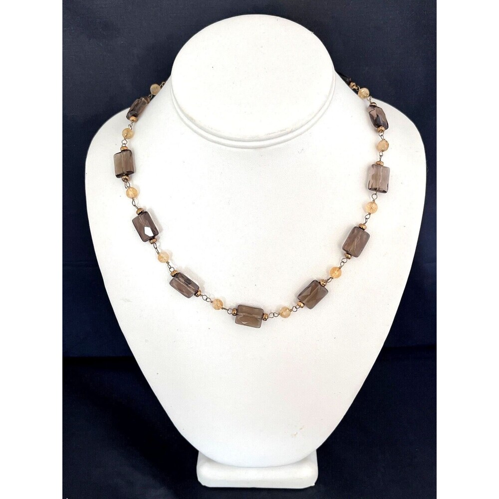 New Smokey Quartz Necklace Sterling Silver Gold Plate - 7A